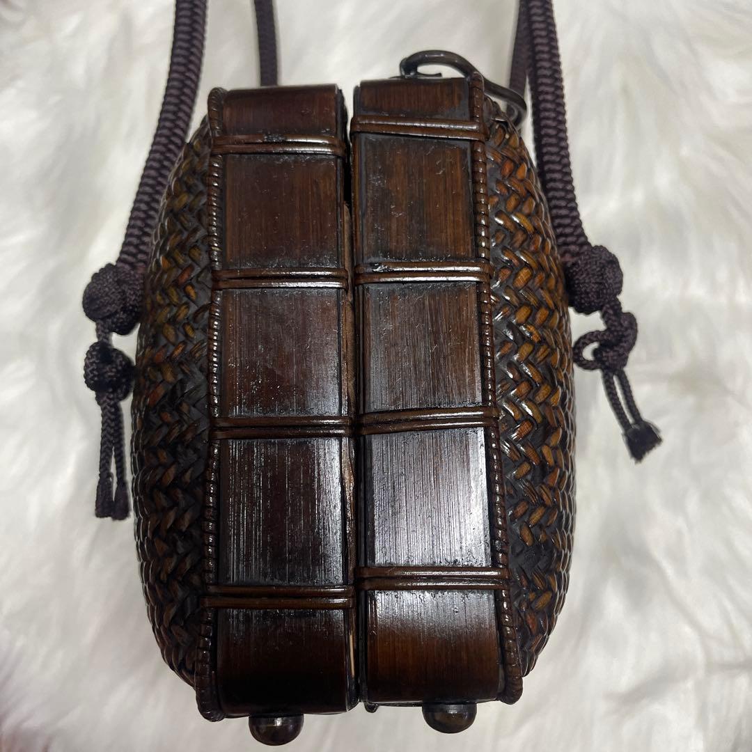 【美品】ハンドバッグ 竹 編み込み 茶色 有彩