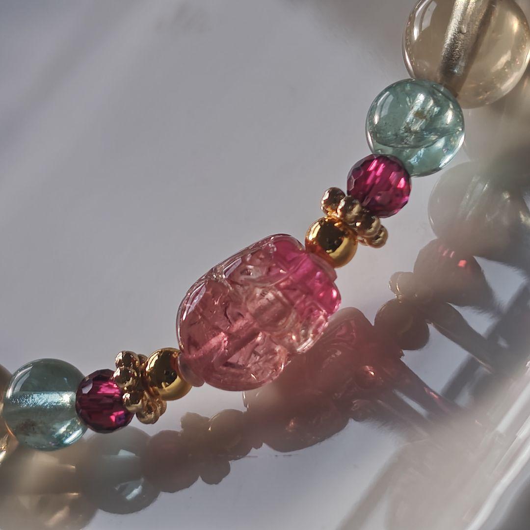 新作♡ピンクトルマリン貔貅の華奢ブレス