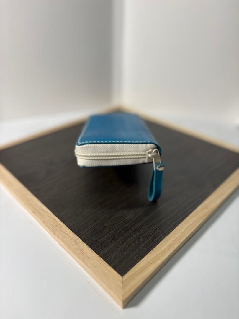 本革 ラウンドファスナー長財布 ラウンドジップ長財布 ハンドメイド ブルー 青