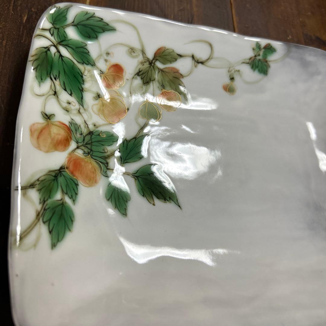 京都　京焼　清水焼　とうあん　陶葊　　角皿　四角皿　ほおづき　カラスウリ