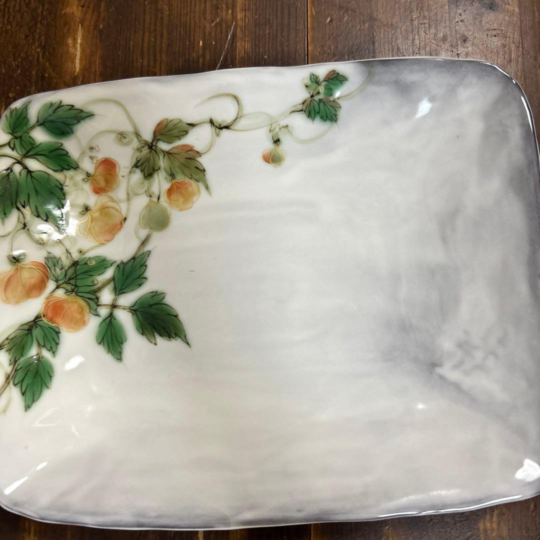 京都　京焼　清水焼　とうあん　陶葊　　角皿　四角皿　ほおづき　カラスウリ