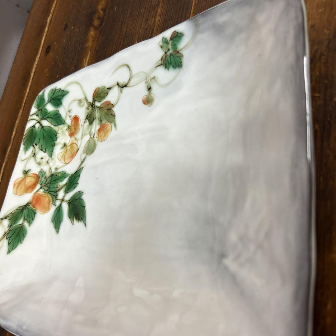 京都　京焼　清水焼　とうあん　陶葊　　角皿　四角皿　ほおづき　カラスウリ