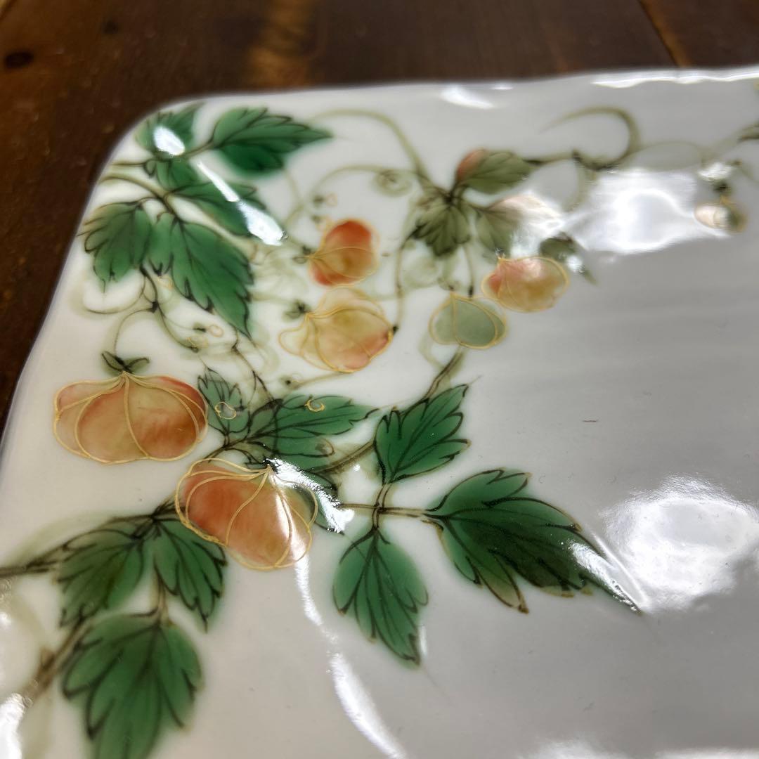 京都　京焼　清水焼　とうあん　陶葊　　角皿　四角皿　ほおづき　カラスウリ