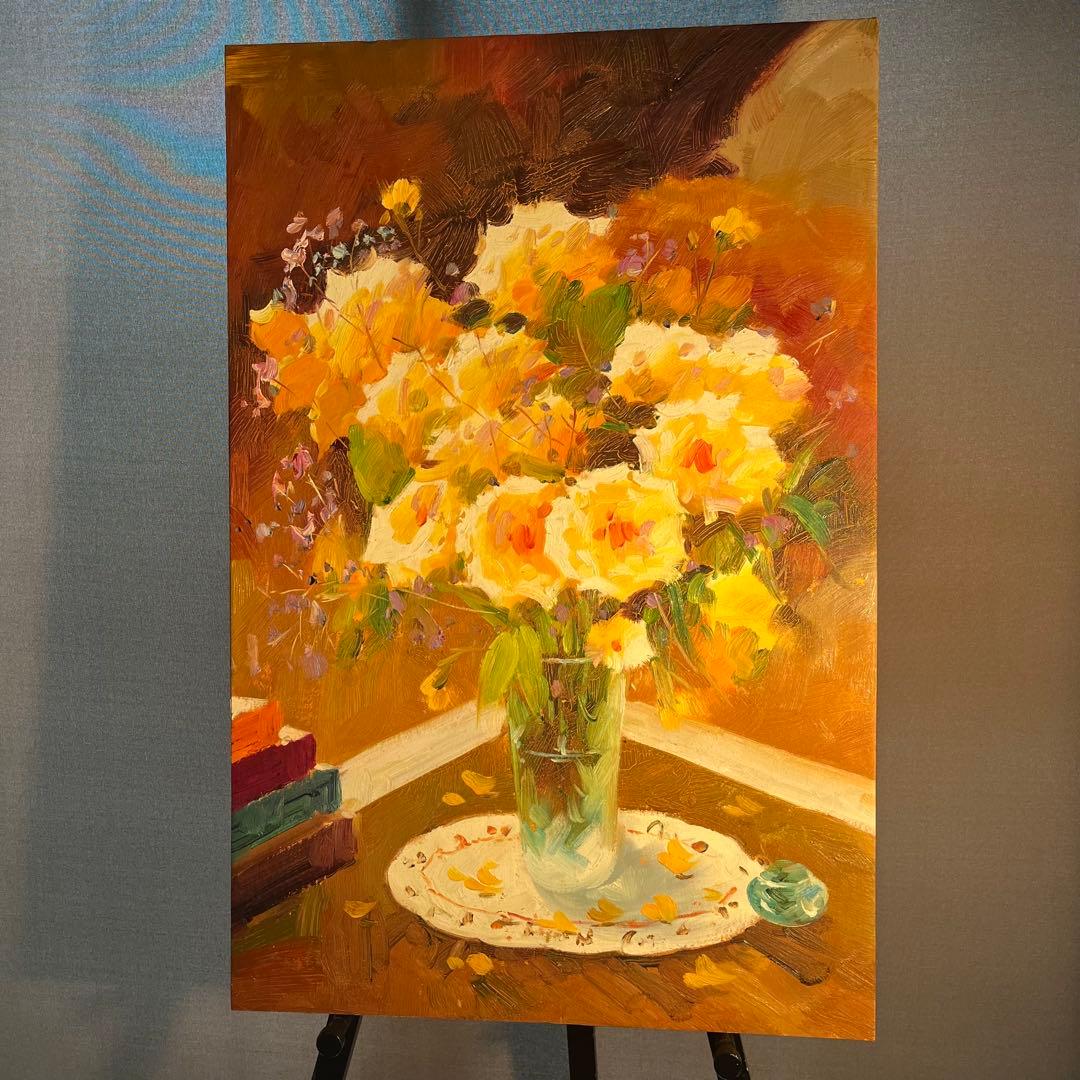 ★特大★ 手書き油絵 花瓶の花 肉筆絵画 インテリア 油彩画
