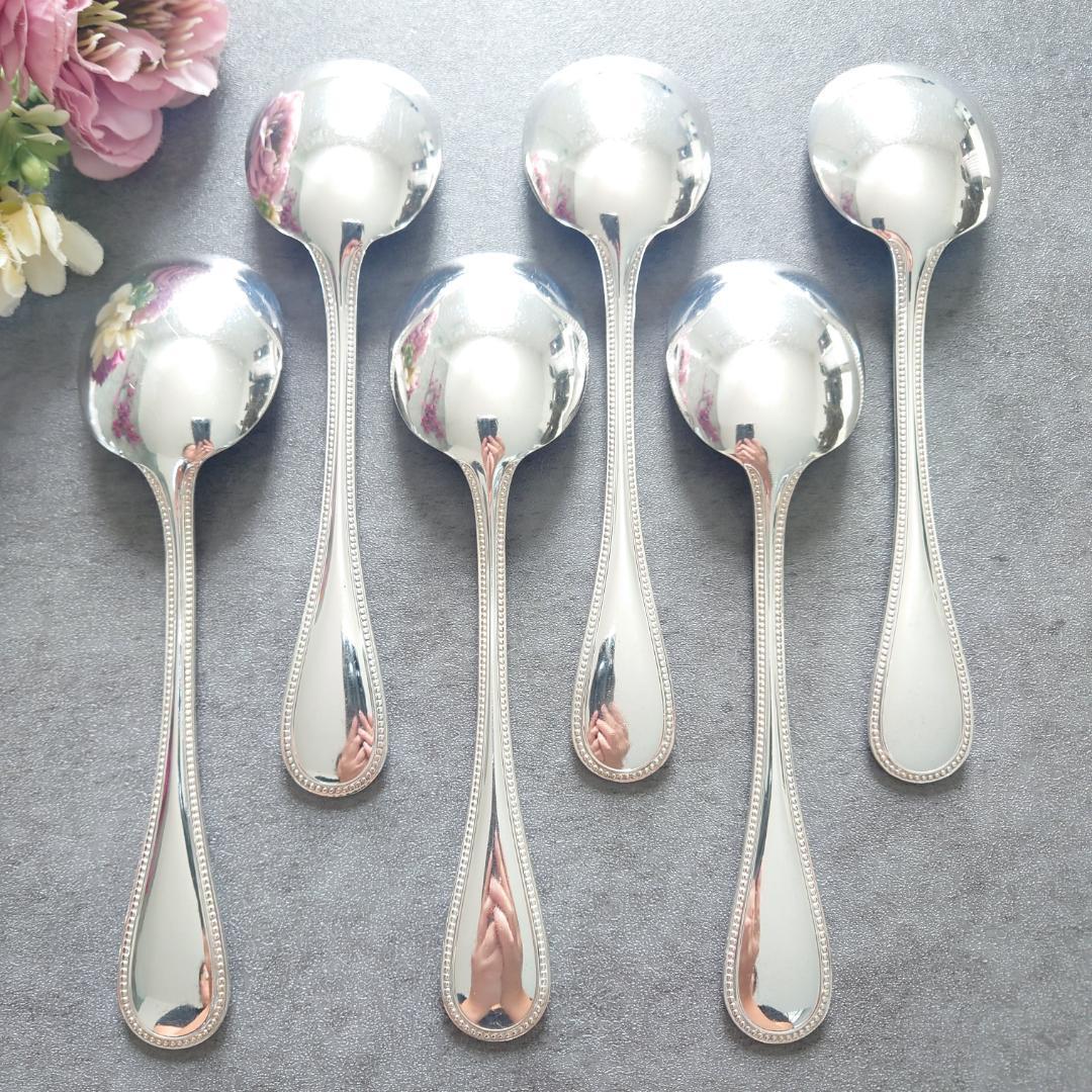 美品 クリストフル パール コンソメスプーン 6点