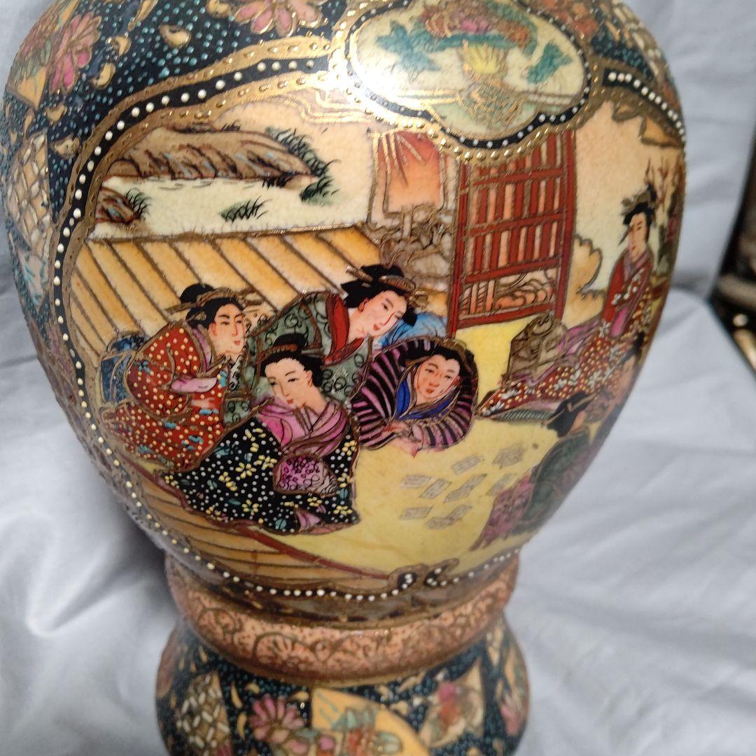 薩摩焼 武者芸者文花瓶 36cm