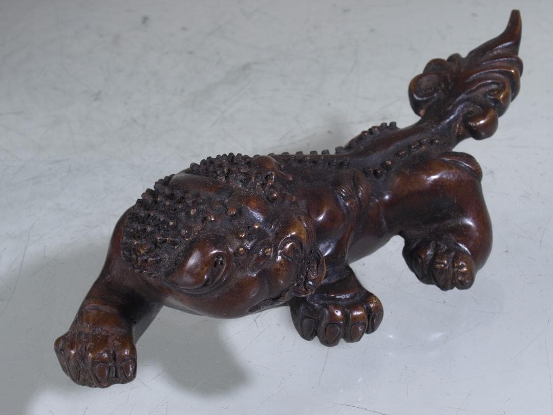 中国　唐物　清時代末期　銅製 獅子の置物G0181A3-2