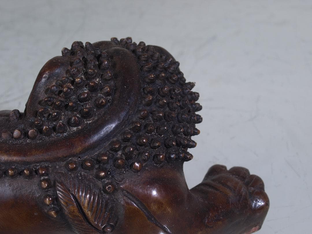 中国　唐物　清時代末期　銅製 獅子の置物G0181A3-2