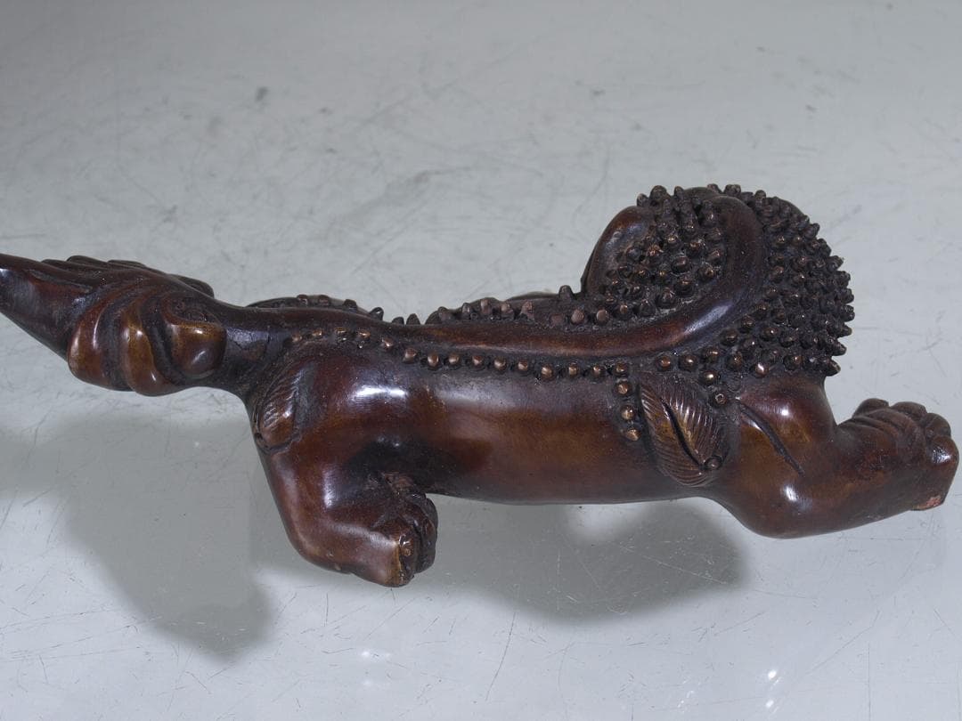 中国　唐物　清時代末期　銅製 獅子の置物G0181A3-2