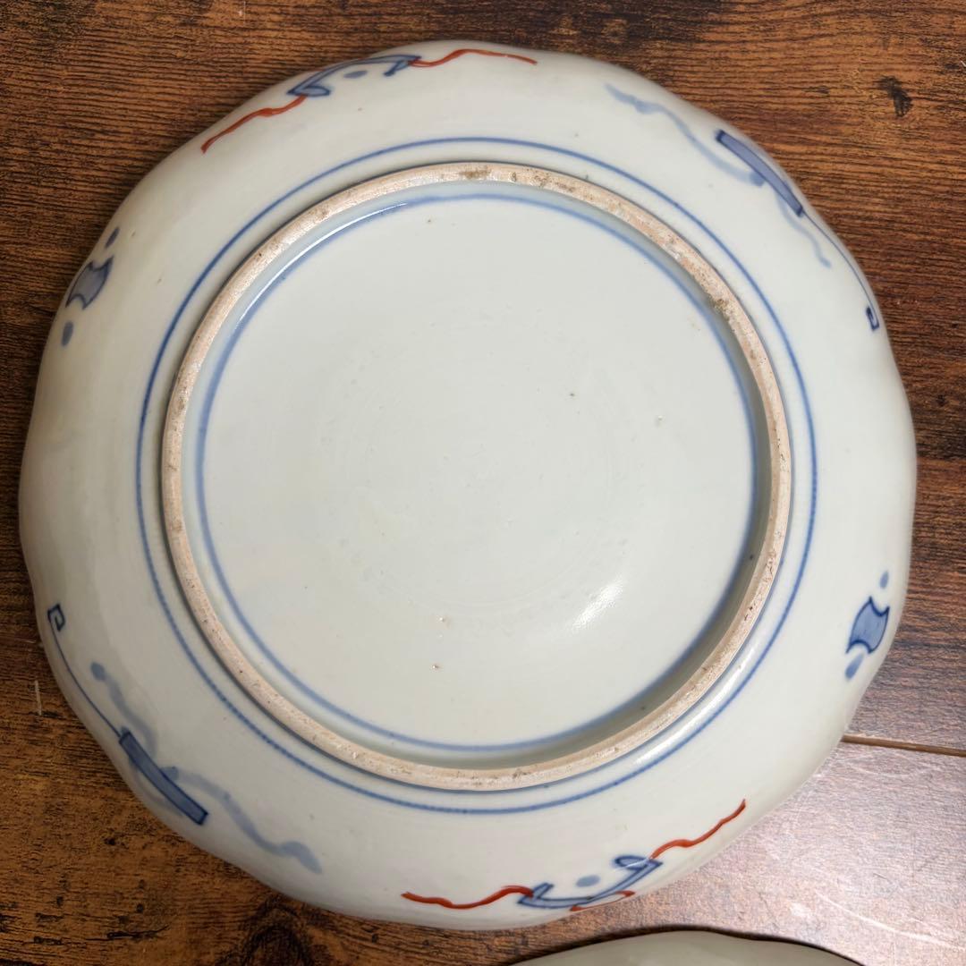 古伊万里 赤絵風景画七寸皿 二客 大皿/お皿/中皿 22