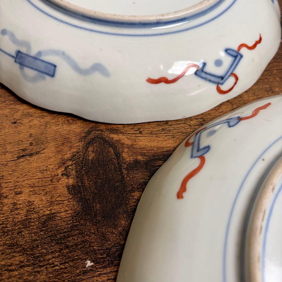 古伊万里 赤絵風景画七寸皿 二客 大皿/お皿/中皿 22