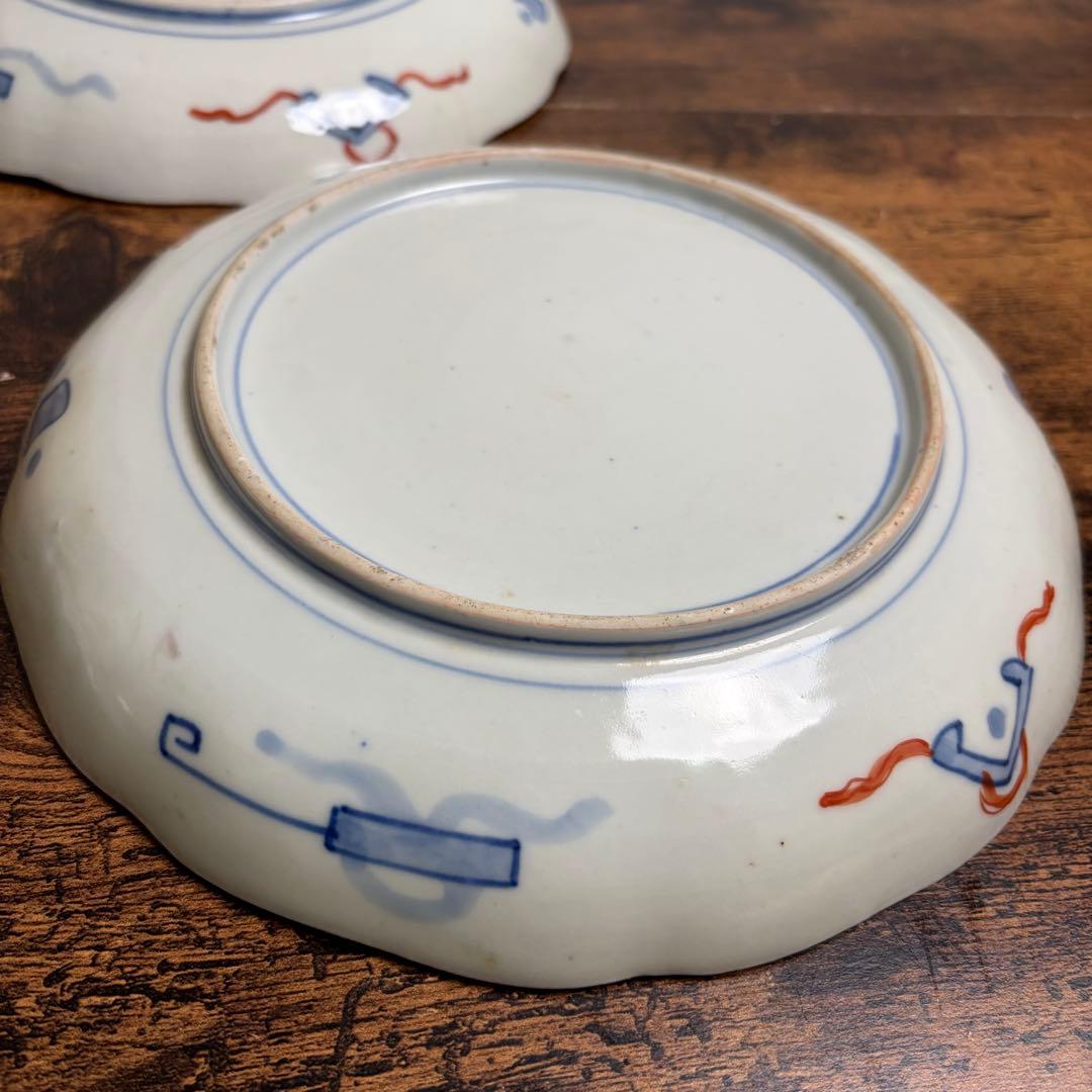 古伊万里 赤絵風景画七寸皿 二客 大皿/お皿/中皿 22