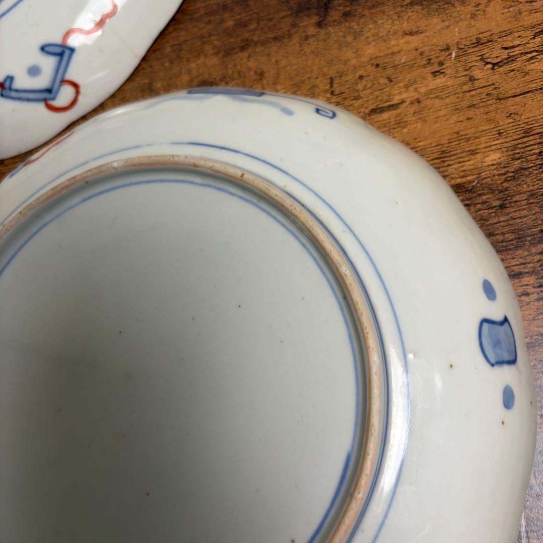 古伊万里 赤絵風景画七寸皿 二客 大皿/お皿/中皿 22
