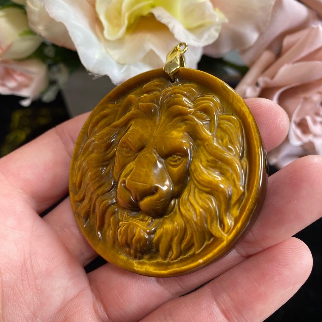 タイガーアイ ペンダントトップ ビッグサイズ ライオンモチーフ