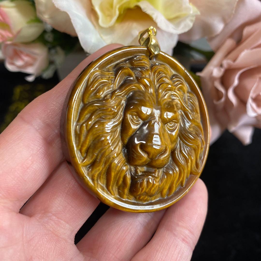 タイガーアイ ペンダントトップ ビッグサイズ ライオンモチーフ