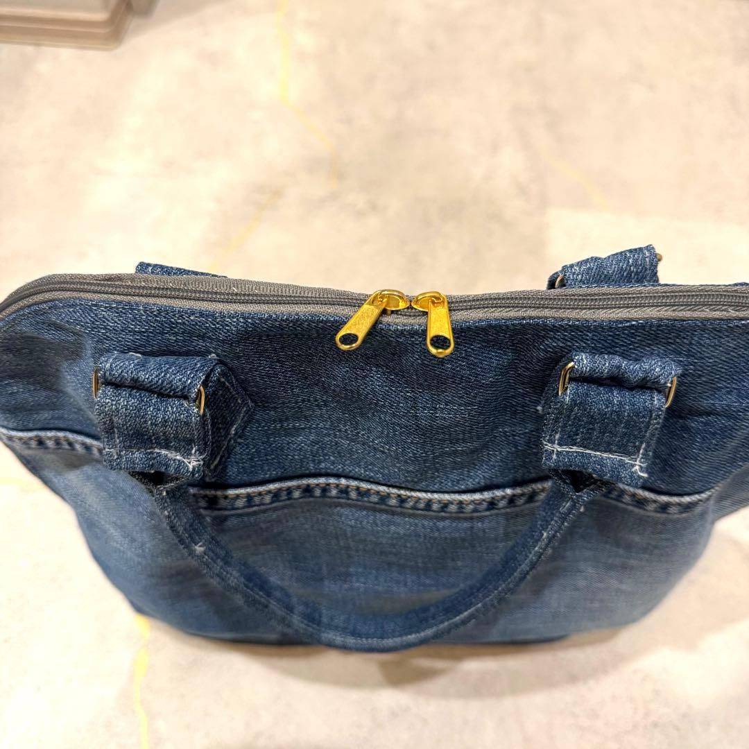 NO17 ハンドメイド　デニムボストンバッグ　デニムリメイク　トートバッグ