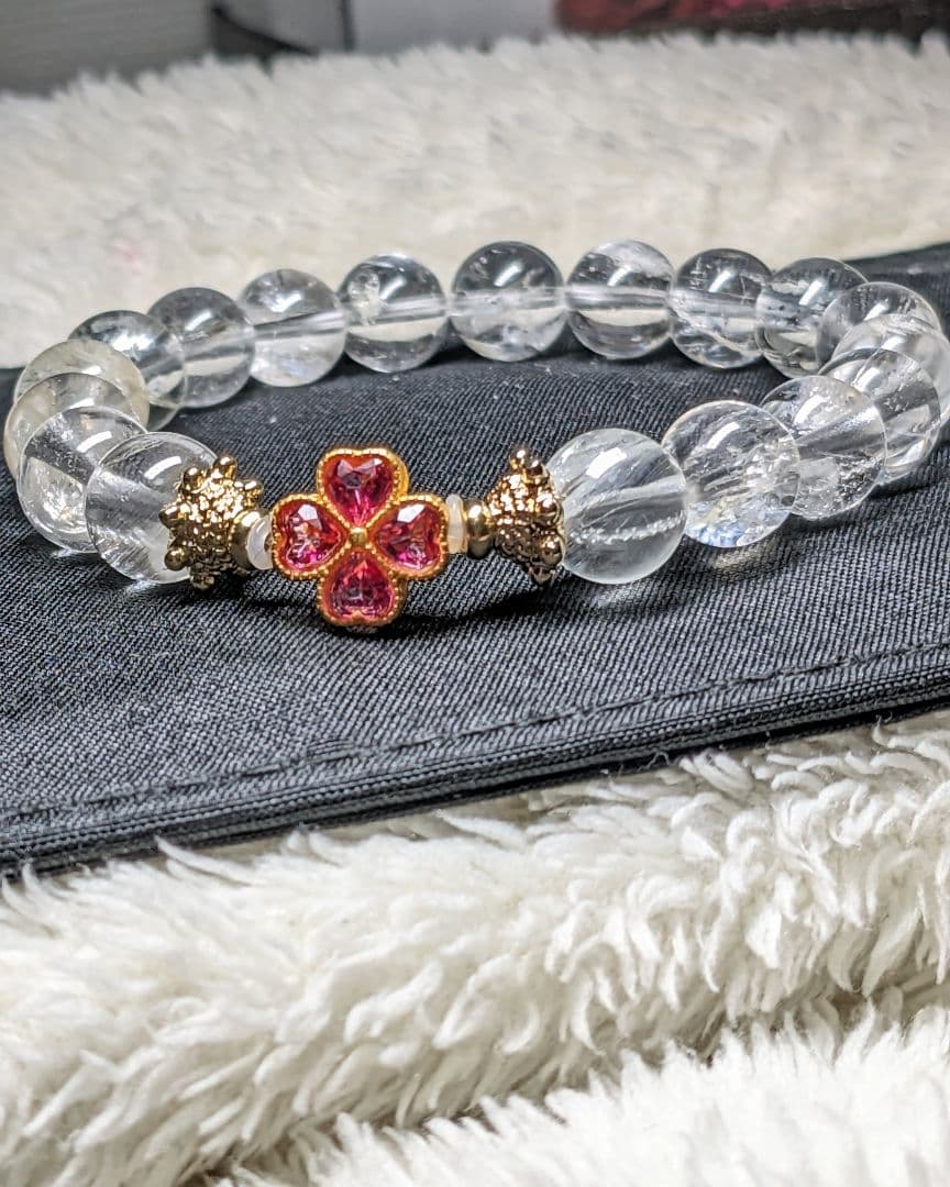 ナチュラルカラートパーズ　ピンクトパーズクローバー☘　ブレスレット