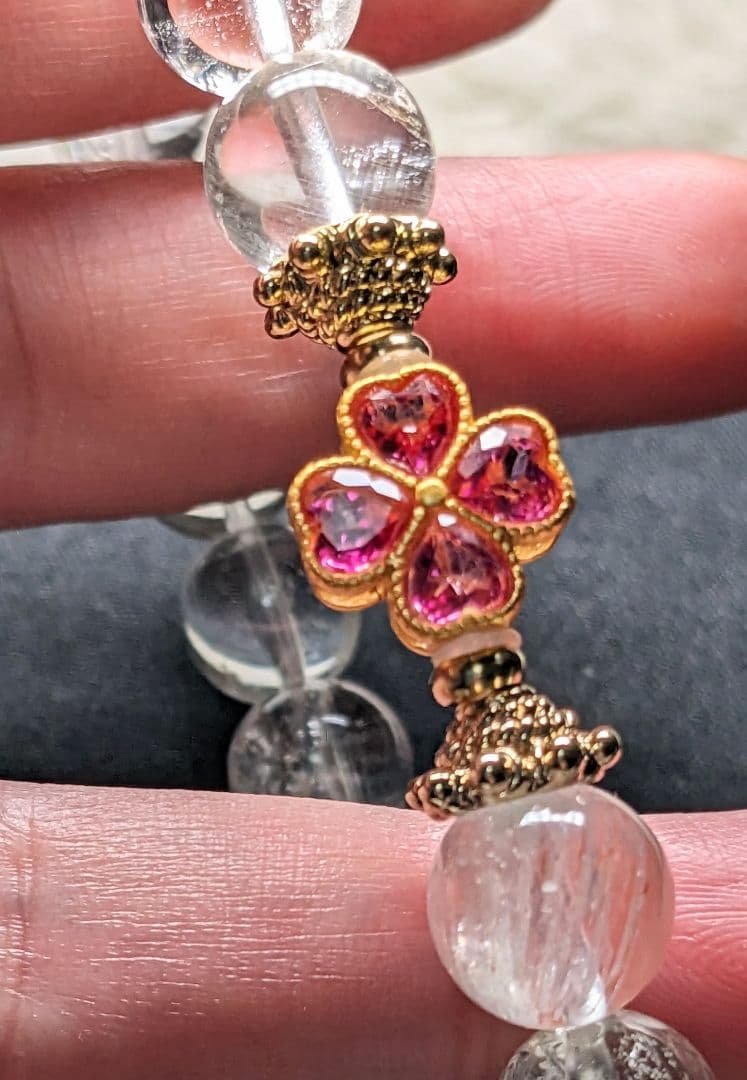 ナチュラルカラートパーズ　ピンクトパーズクローバー☘　ブレスレット