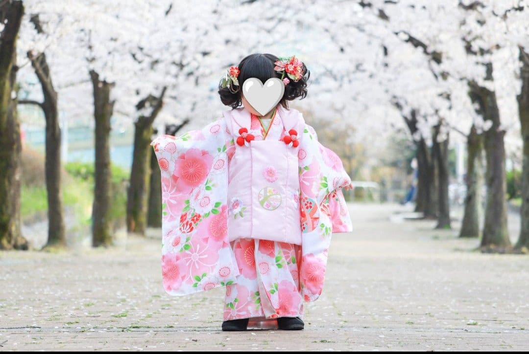 3歳　七五三　着物　お花と鞠のかわいいピンク　フルセット　京都花ひめ