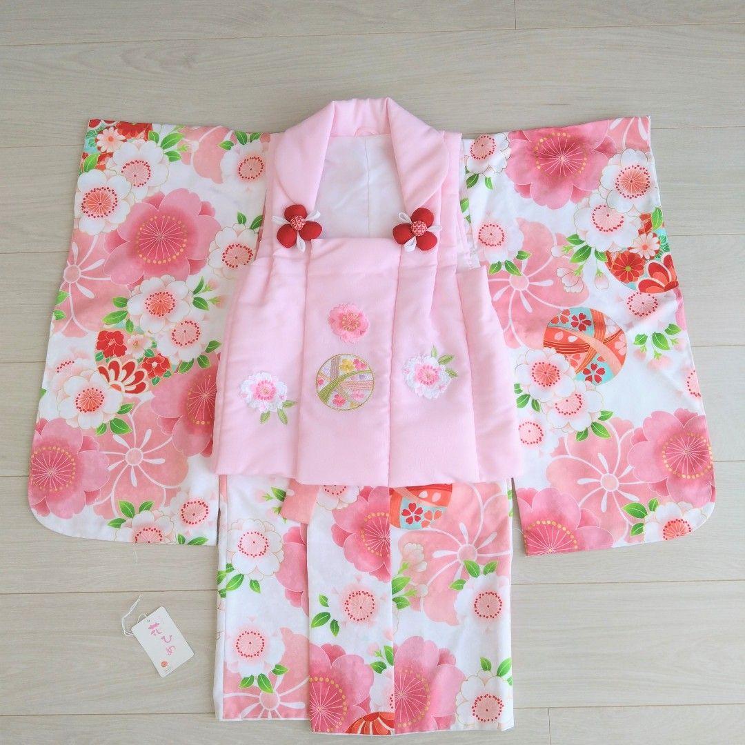 3歳　七五三　着物　お花と鞠のかわいいピンク　フルセット　京都花ひめ