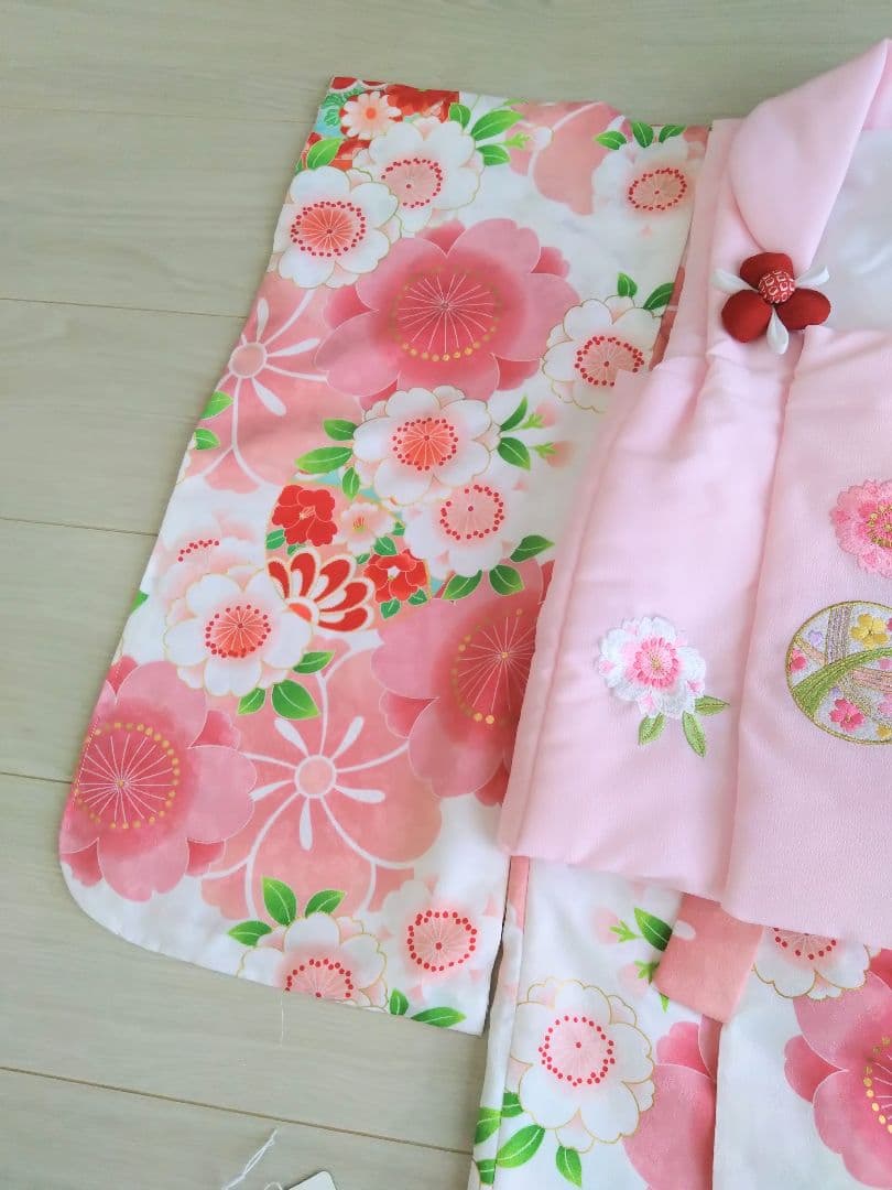 3歳　七五三　着物　お花と鞠のかわいいピンク　フルセット　京都花ひめ