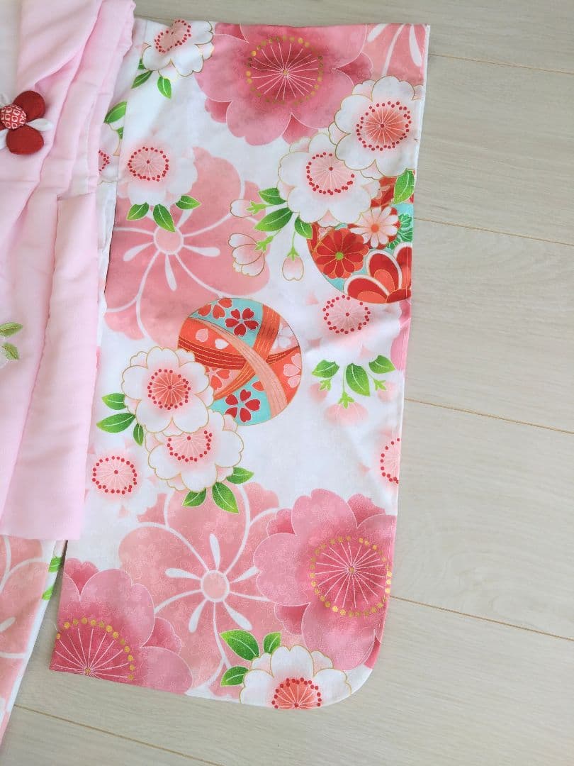 3歳　七五三　着物　お花と鞠のかわいいピンク　フルセット　京都花ひめ