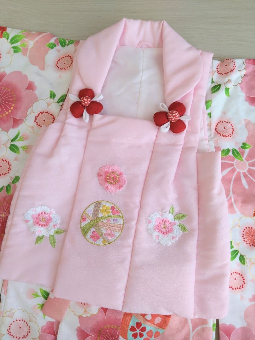 3歳　七五三　着物　お花と鞠のかわいいピンク　フルセット　京都花ひめ