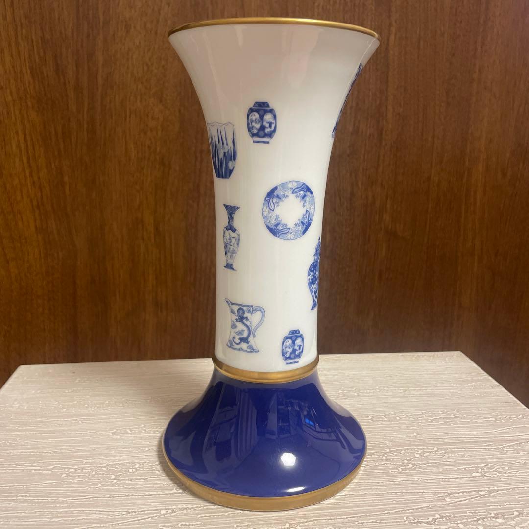 深川製磁 ブルーチャイナ 花瓶 高さ23cm KM7号花生 専用箱有 即購入OK