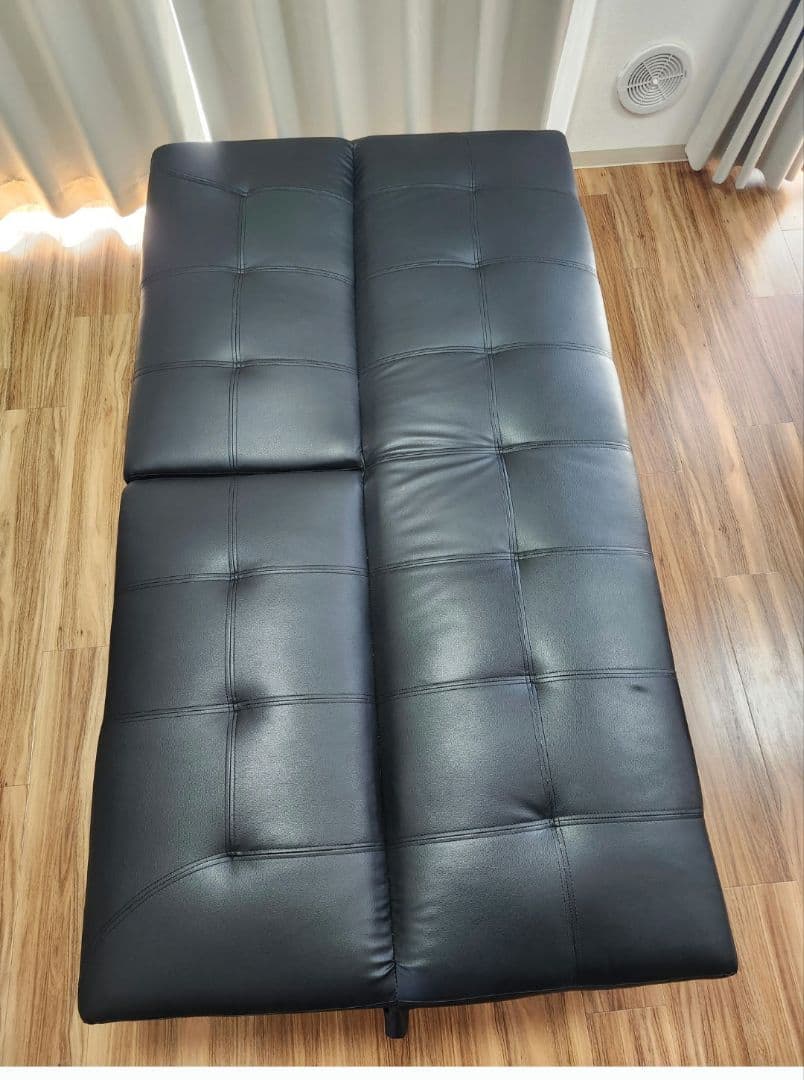 ブラック合成皮革2～3人掛けソファベット　名古屋引き取りのみ