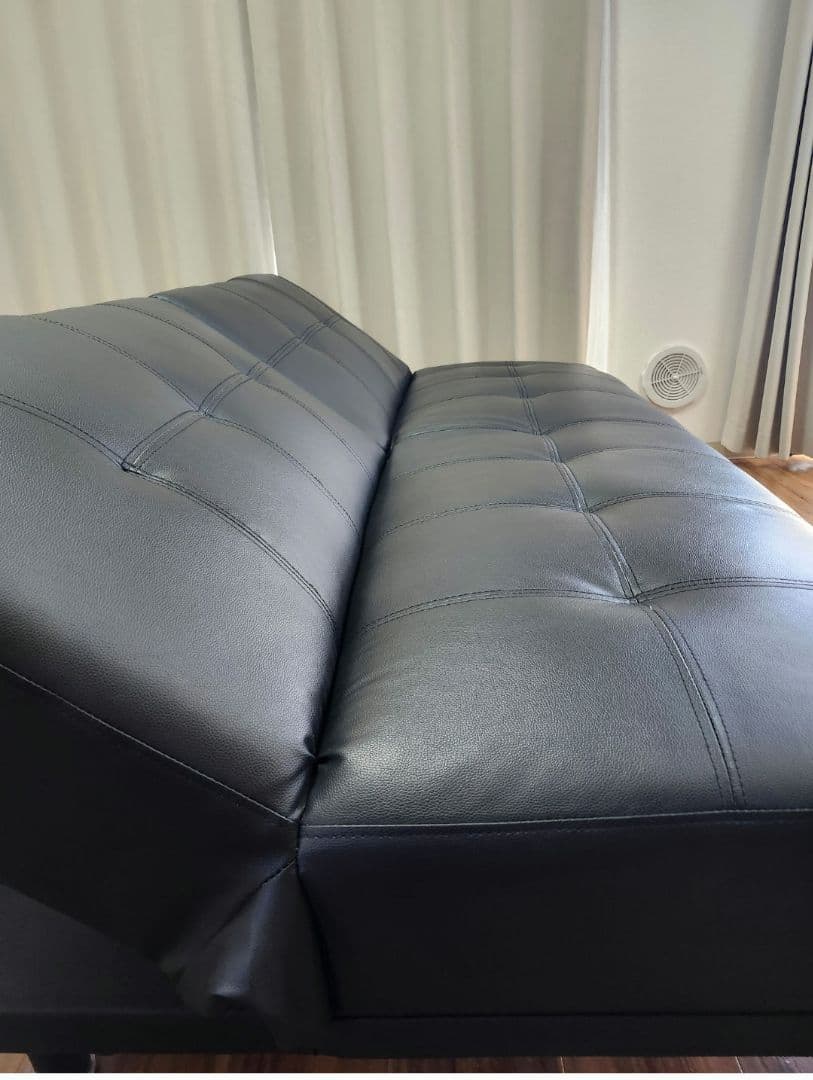 ブラック合成皮革2～3人掛けソファベット　名古屋引き取りのみ