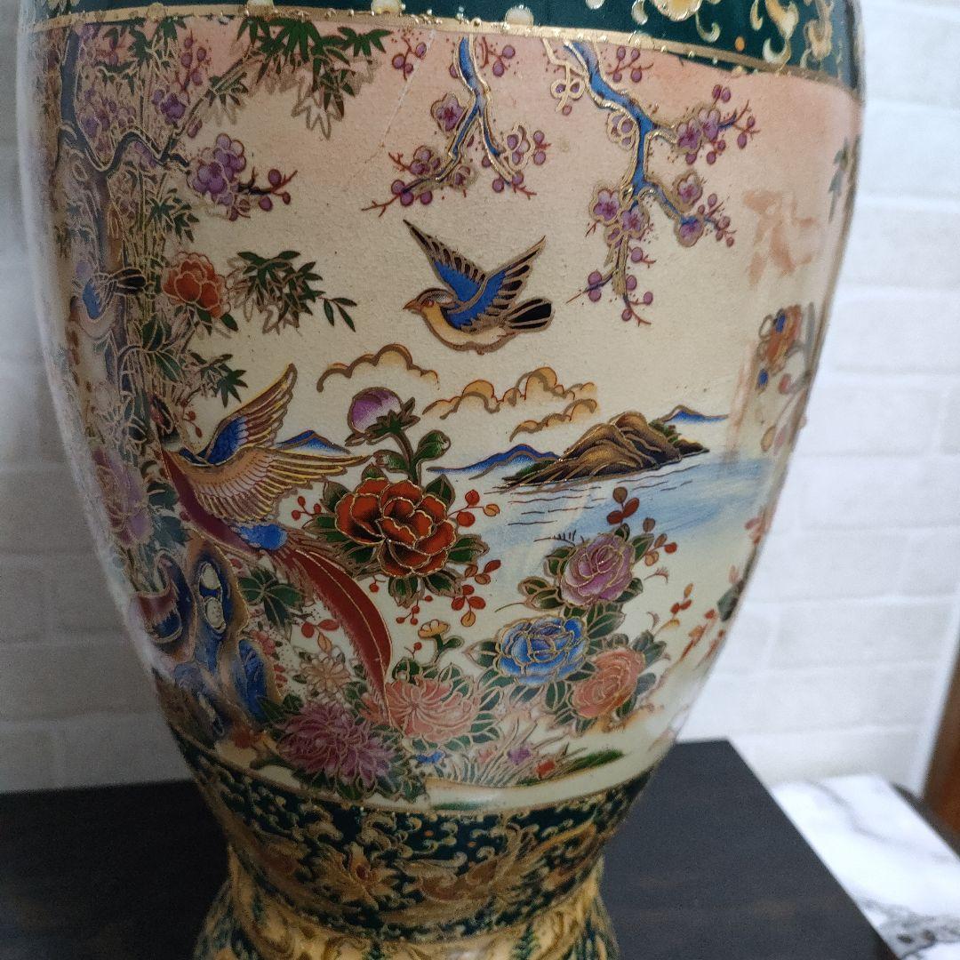 中国美術 大型飾り壺 双耳大花瓶 金彩