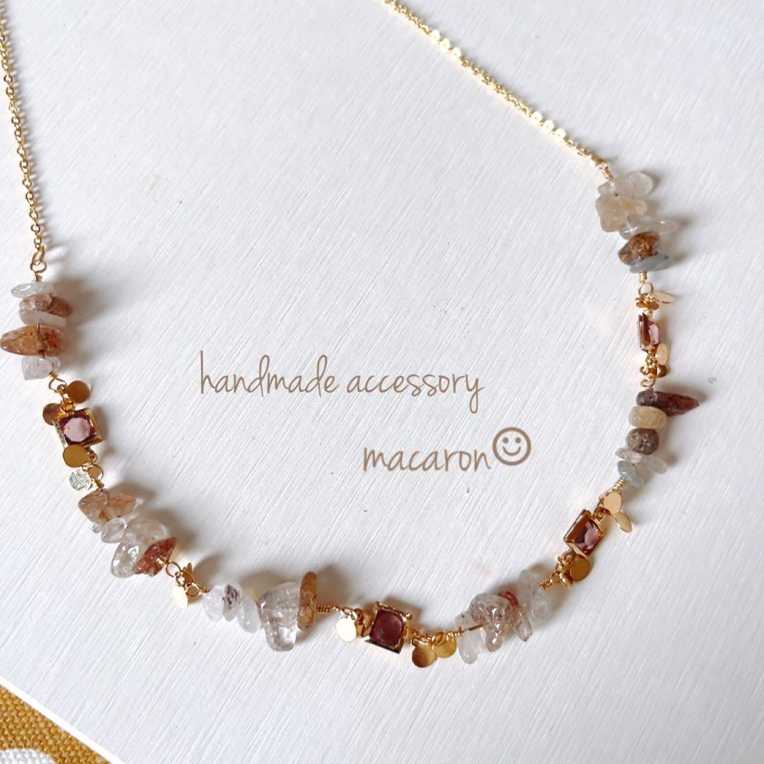天然石ネックレス｜ルチルクォーツとローズスクエアのネックレス