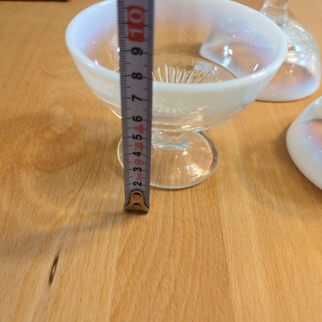 大正氷皿　ガラス製デザートカップ乳白色　 3個骨董