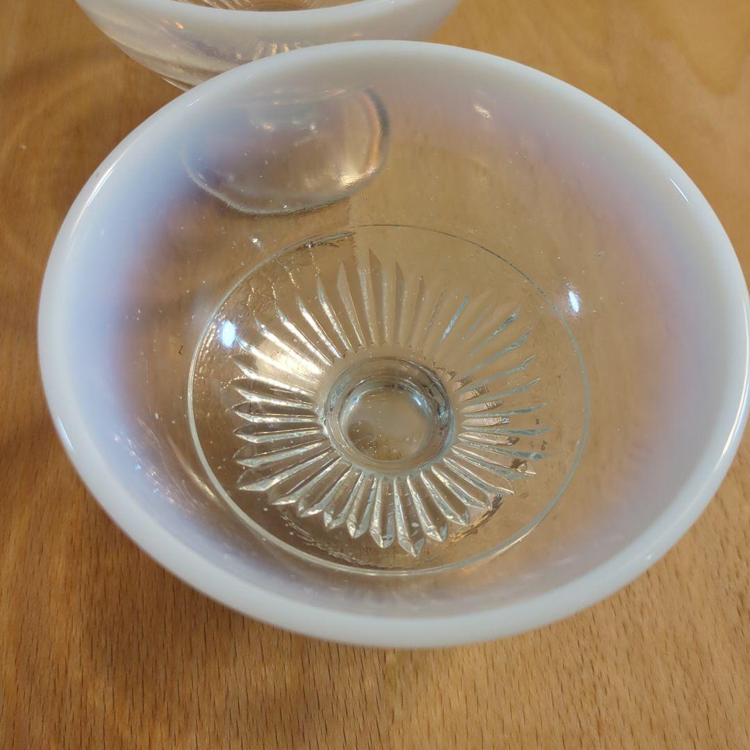 大正氷皿　ガラス製デザートカップ乳白色　 3個骨董