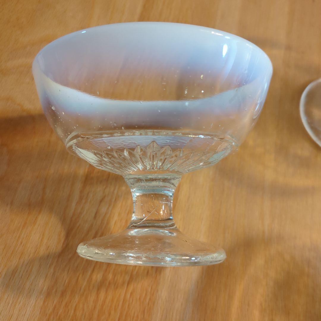 大正氷皿　ガラス製デザートカップ乳白色　 3個骨董