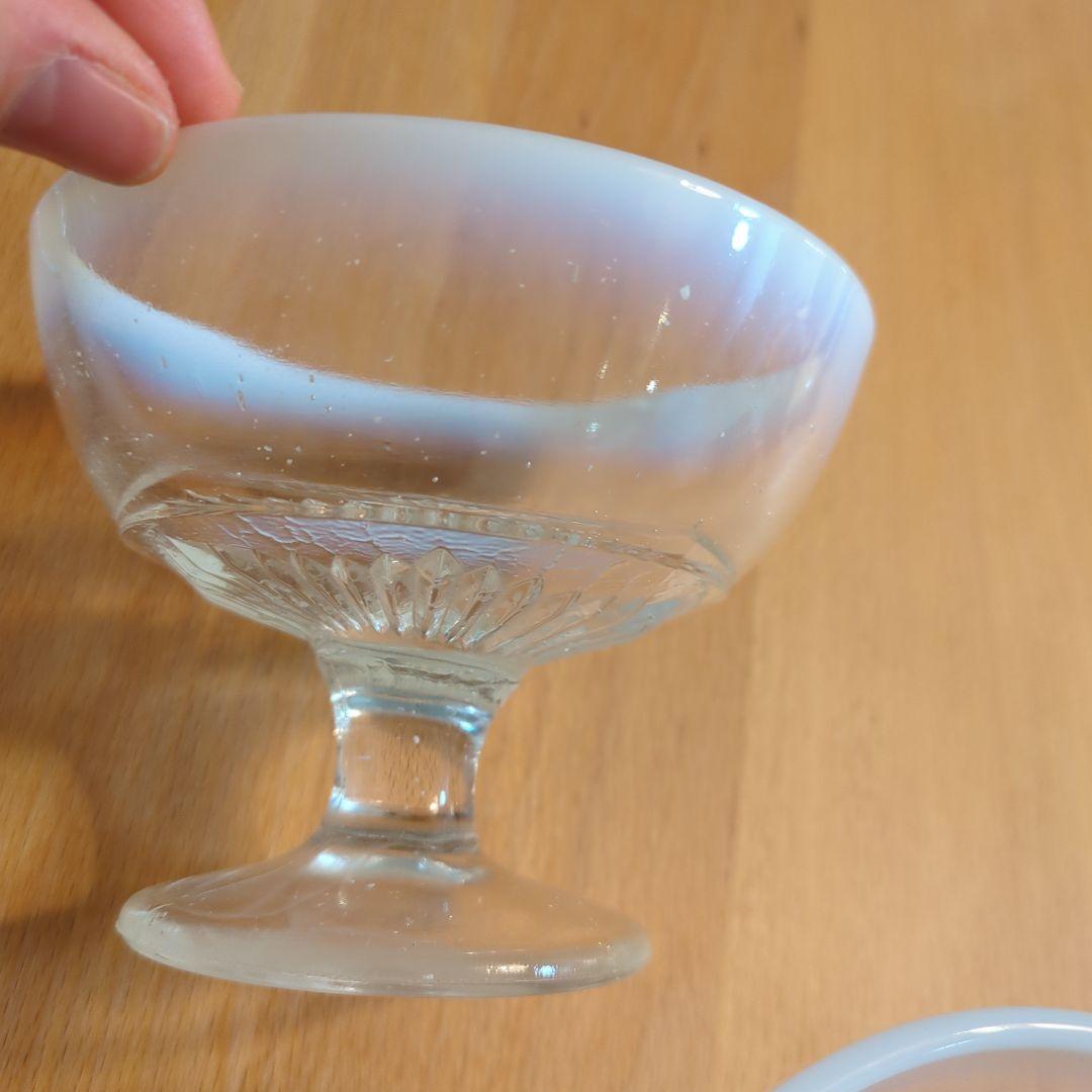 大正氷皿　ガラス製デザートカップ乳白色　 3個骨董