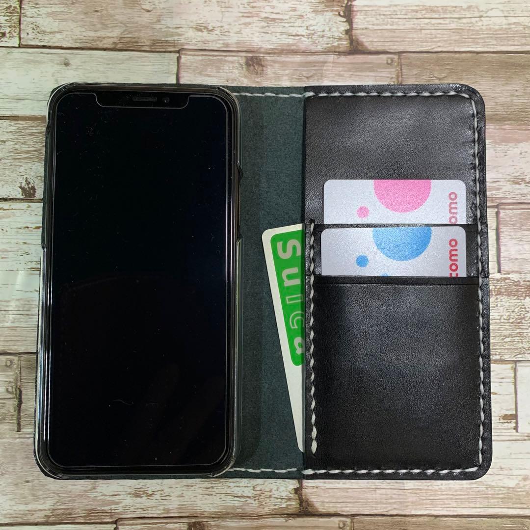 栃木レザー　ブラック　iPhoneケース　スマホケース　本革
