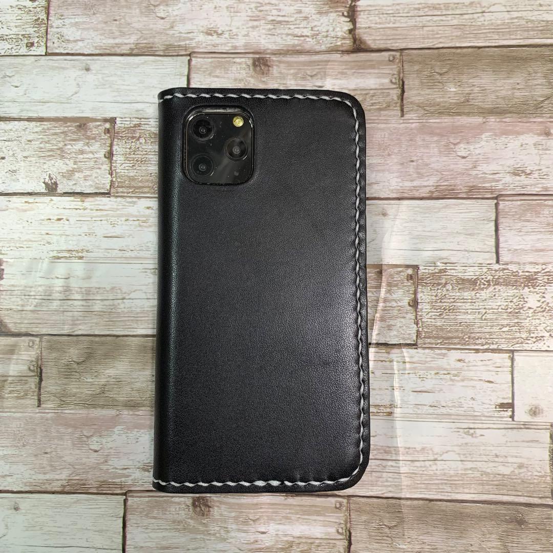 栃木レザー　ブラック　iPhoneケース　スマホケース　本革