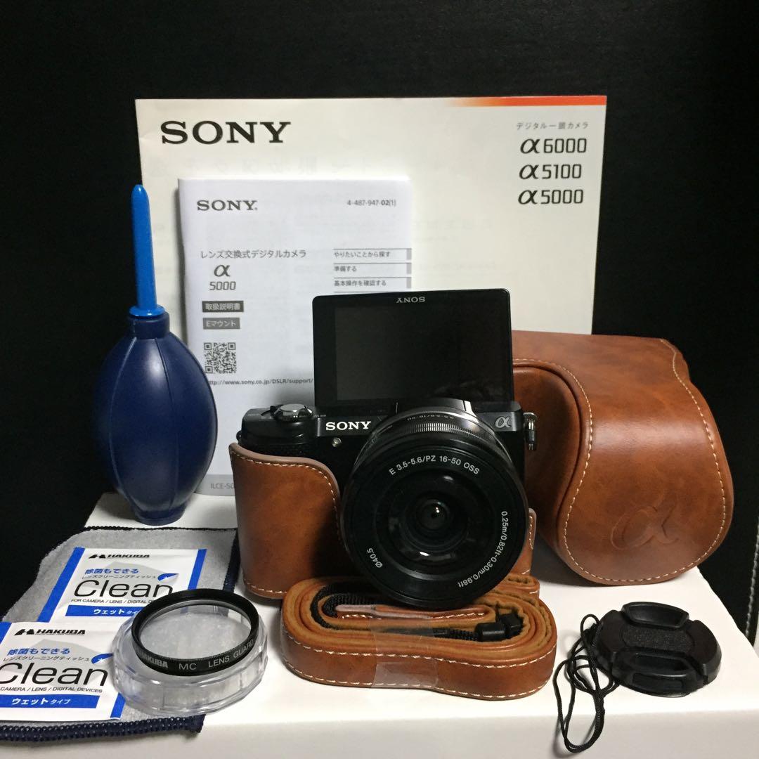 自撮り★新品ケース、ストラップ★Wi-Fi★SONY★α5000★黒＆キャラメル