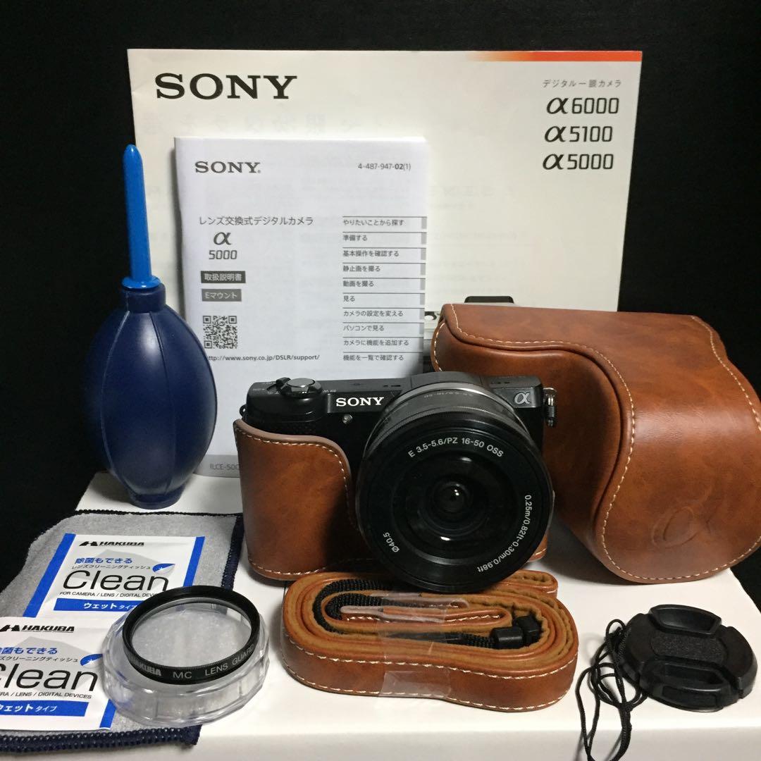 自撮り★新品ケース、ストラップ★Wi-Fi★SONY★α5000★黒＆キャラメル