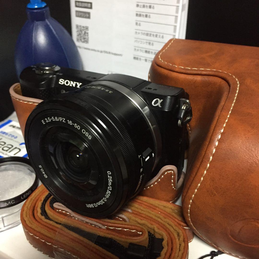 自撮り★新品ケース、ストラップ★Wi-Fi★SONY★α5000★黒＆キャラメル