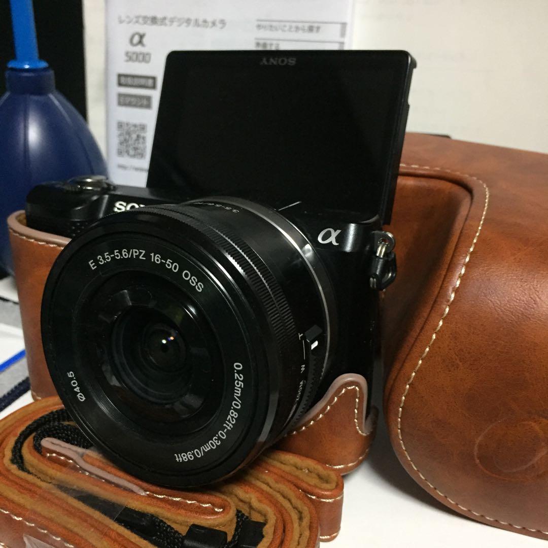 自撮り★新品ケース、ストラップ★Wi-Fi★SONY★α5000★黒＆キャラメル