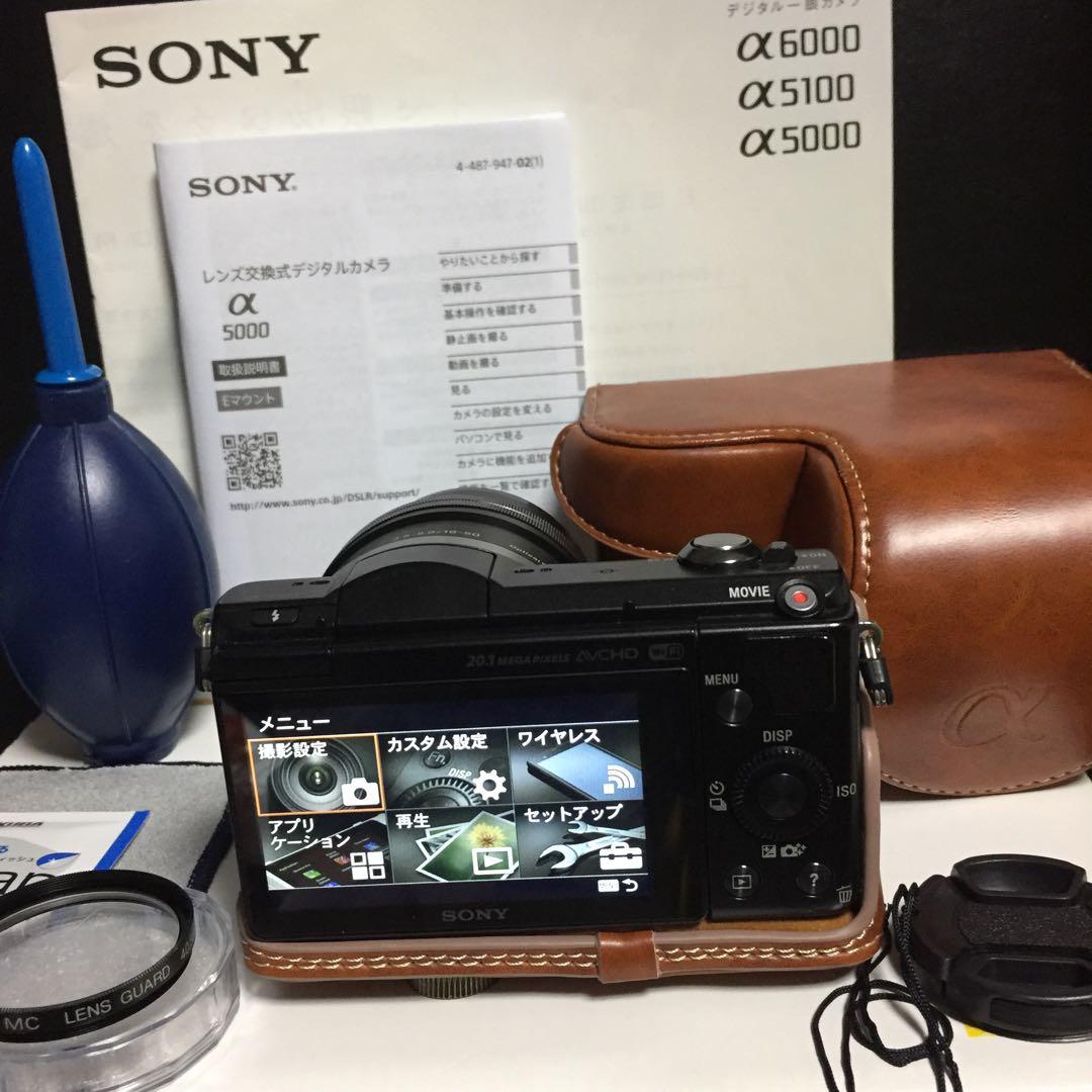 自撮り★新品ケース、ストラップ★Wi-Fi★SONY★α5000★黒＆キャラメル