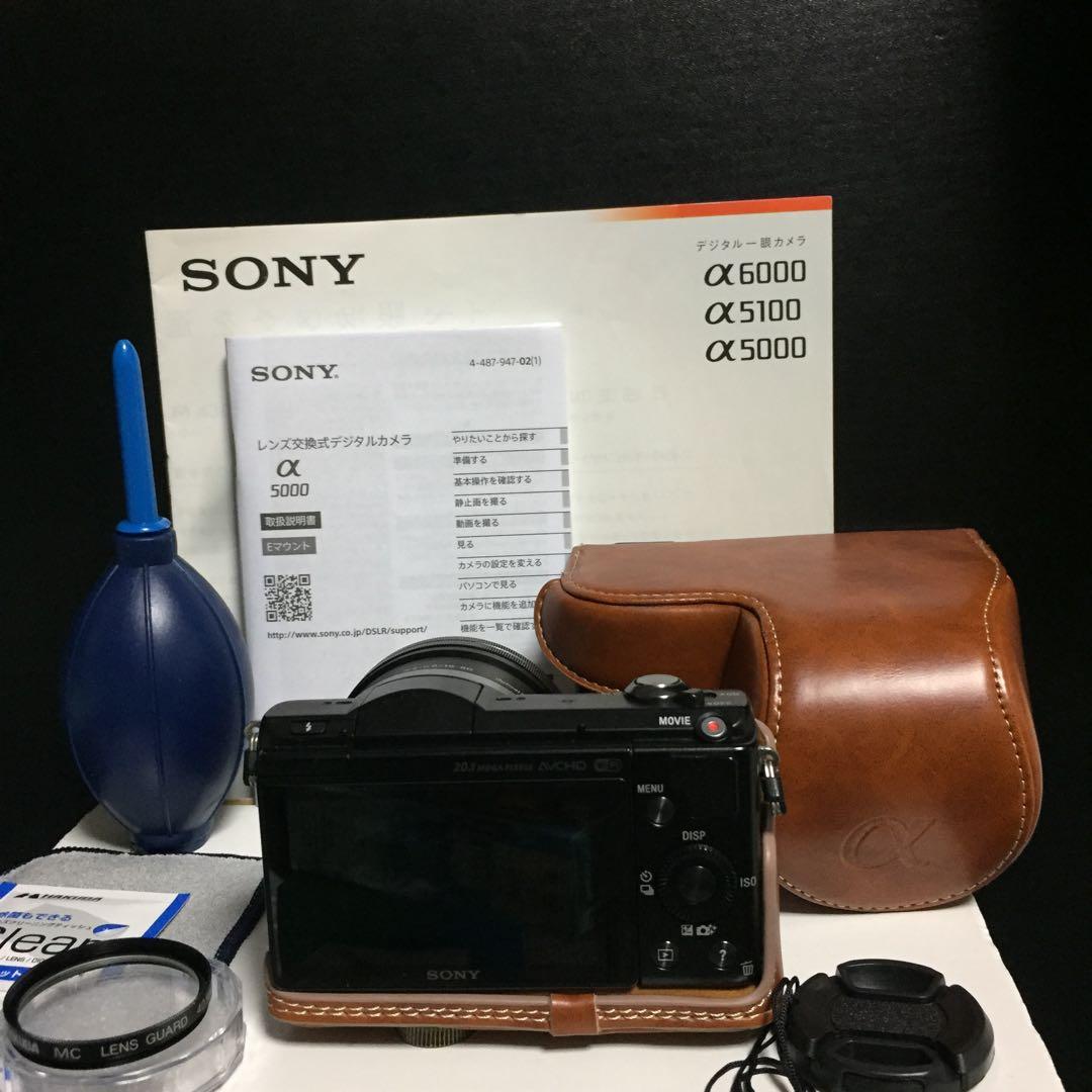 自撮り★新品ケース、ストラップ★Wi-Fi★SONY★α5000★黒＆キャラメル