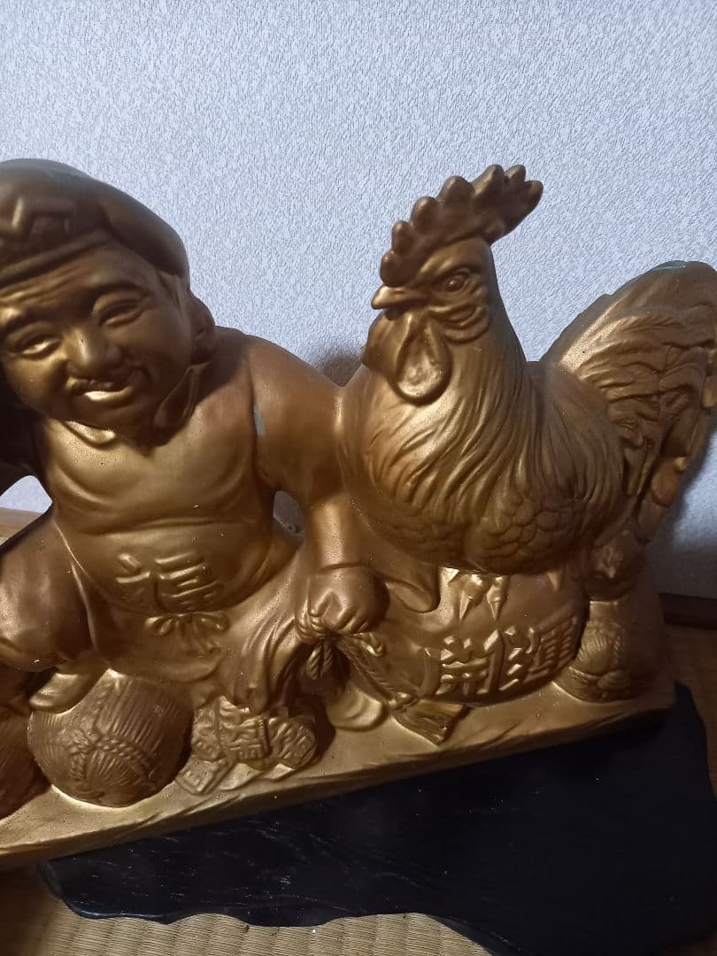 開運　金色　福の神と鶏