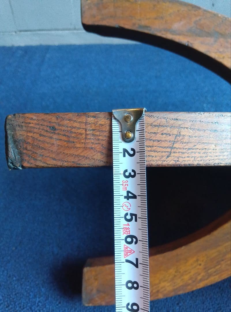 木製脚のグレー布製スツール　ヴィンテージ　レトロ