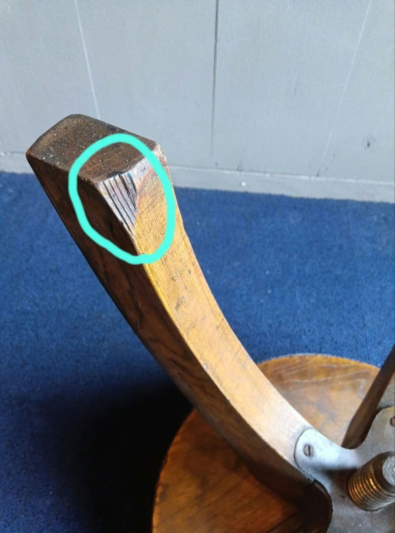 木製脚のグレー布製スツール　ヴィンテージ　レトロ