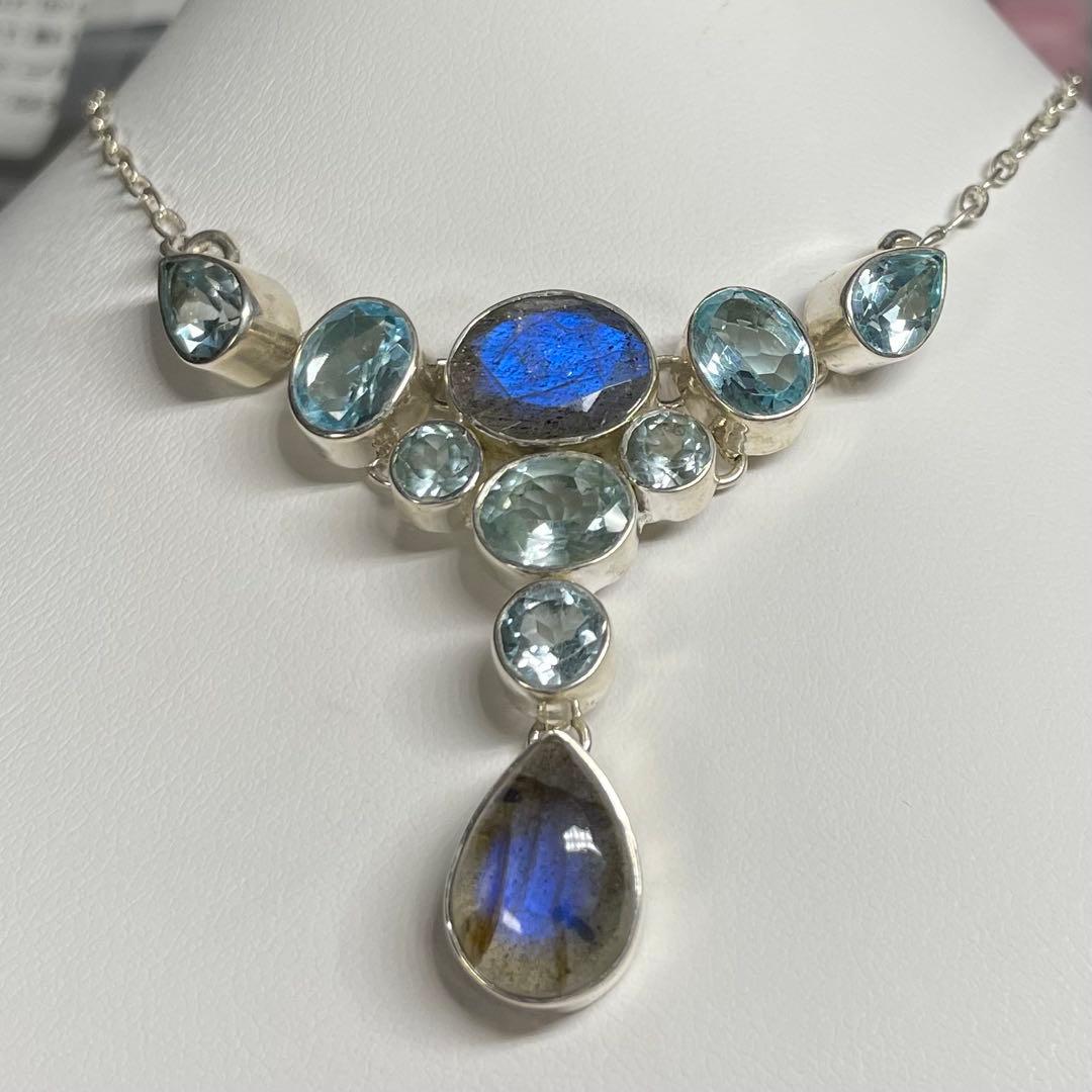 天然石ネックレス　ラブラドライト　トパーズ　10pcs SV925刻印