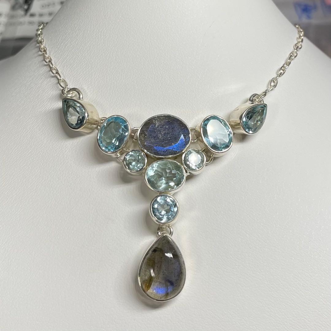 天然石ネックレス　ラブラドライト　トパーズ　10pcs SV925刻印