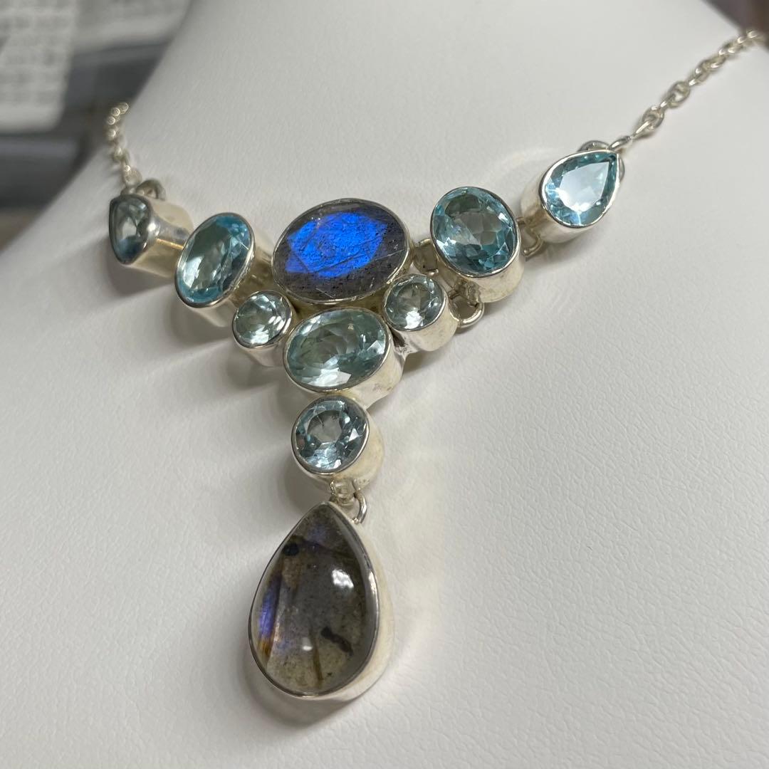 天然石ネックレス　ラブラドライト　トパーズ　10pcs SV925刻印